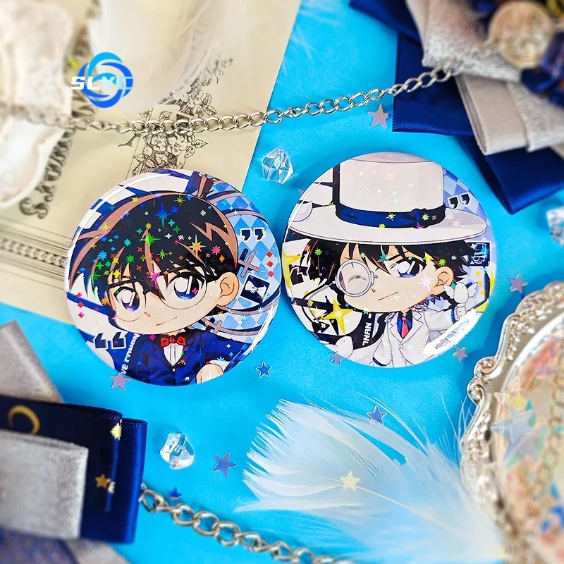Detective Conan Q Version Anime Badge - Metal Laser Glitter