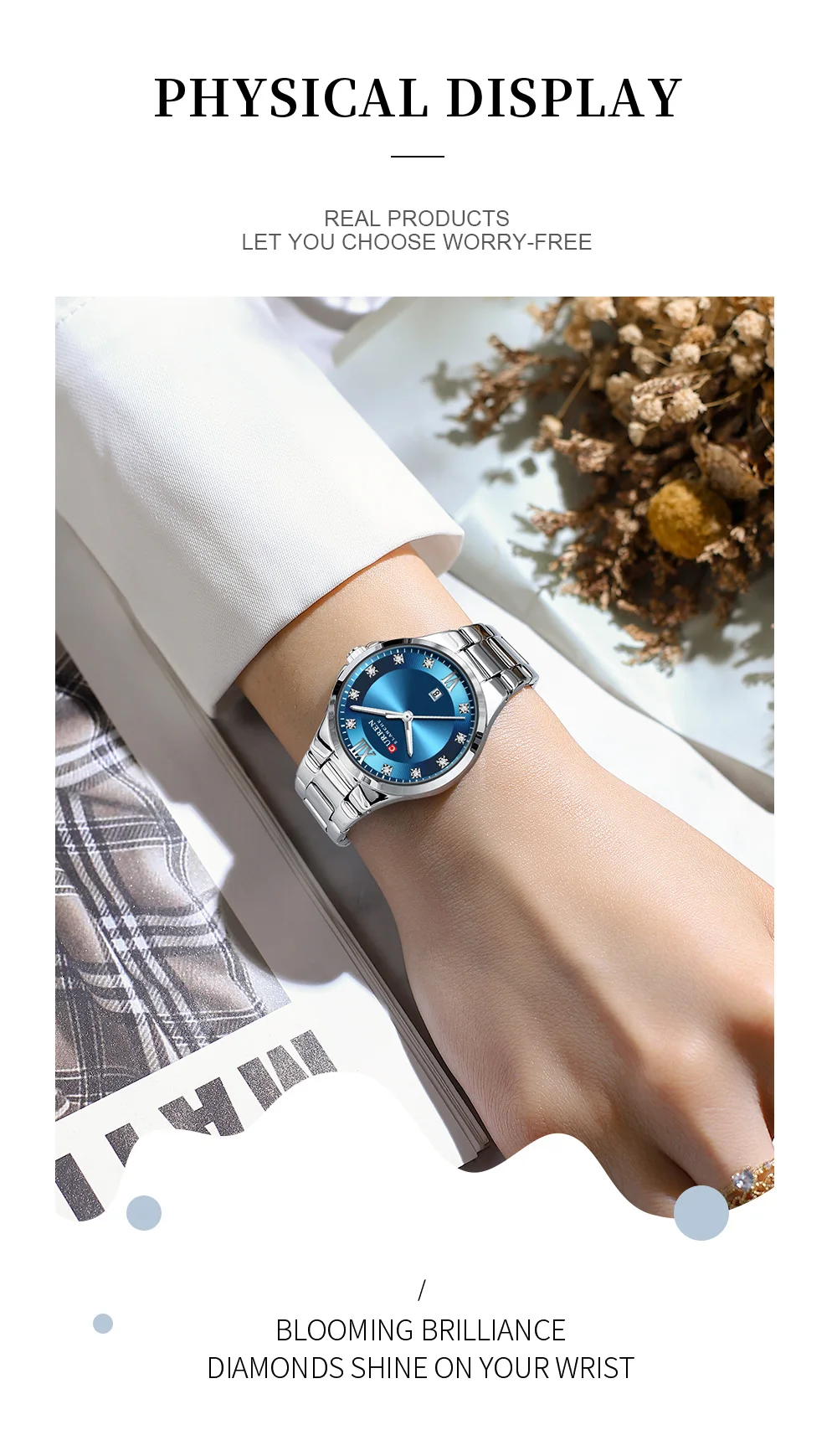 Curren 9107 Original Quartz Watch for Women Fashion Elegant Ladies Watches Stainless Steel Strap Waterproof Women's Wristwatch