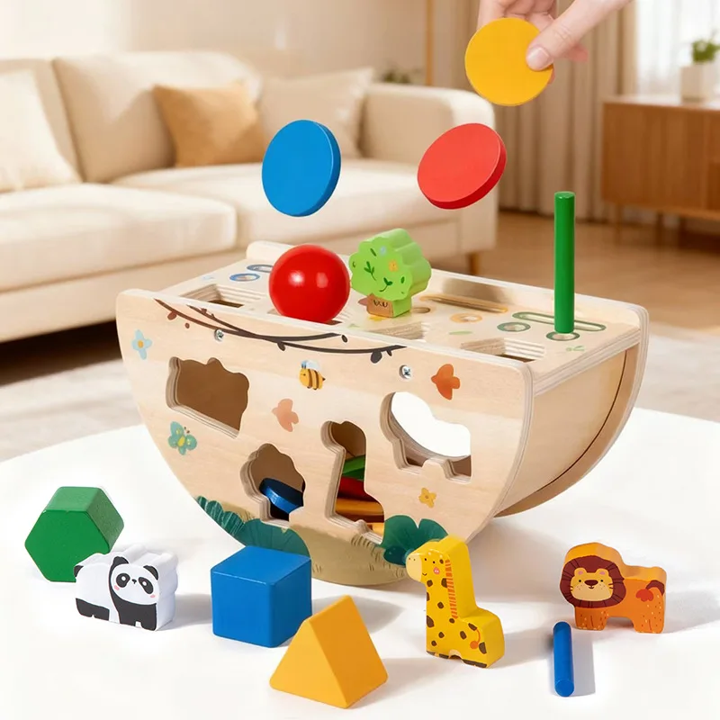 Kahoy na Geometrikong Pambubuo ng mga Block na May Pagkakatugma, Kahon ng Intelektwalidad, Edukasyonal na Laruan para sa mga Bata, Laruan na May Koin na Nakadikit, Para sa mga Bata na 3-6 Taong Gulang, Edukasyon sa Kindergarten