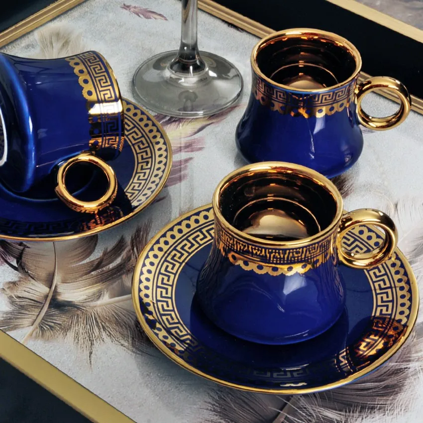 Luxury Modern Turkish Coffee Cups Set - 90ml Gold Plated Porcelain ...