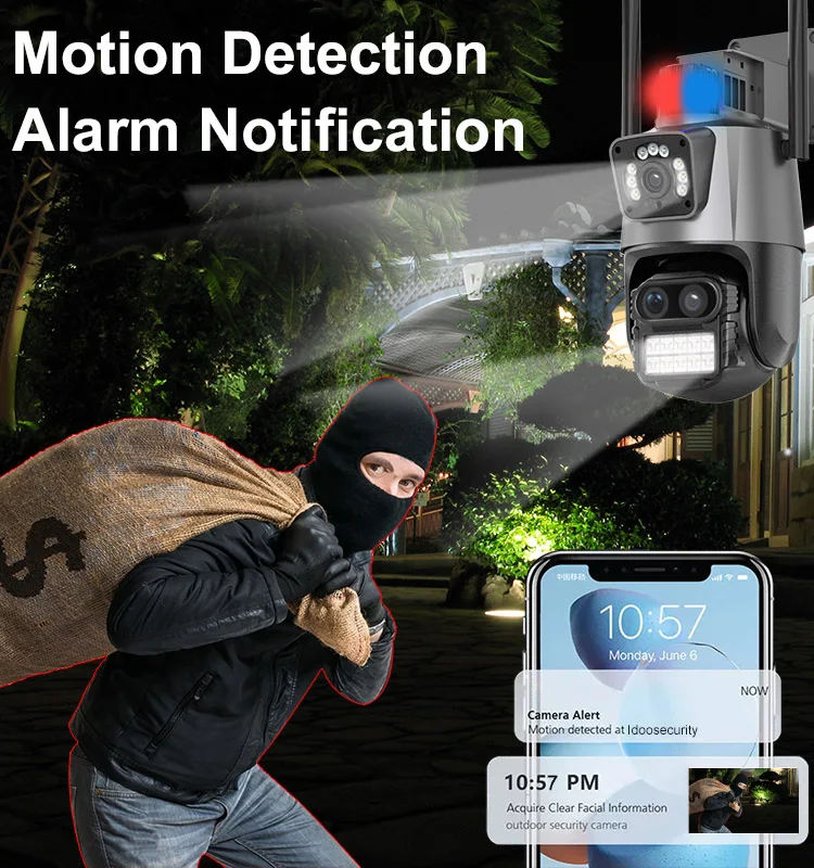 ICSee Triple Lens 8MP 9MP Dome WiFi PTZ Camera 4K with Siren Flashing Alarm
