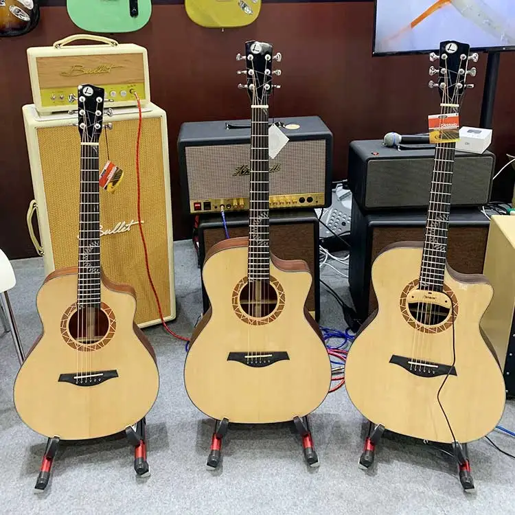 High End Luxars Custom All Solid Grade a Spruce Basswood Acoustic Guitar Round Frets Guitar
