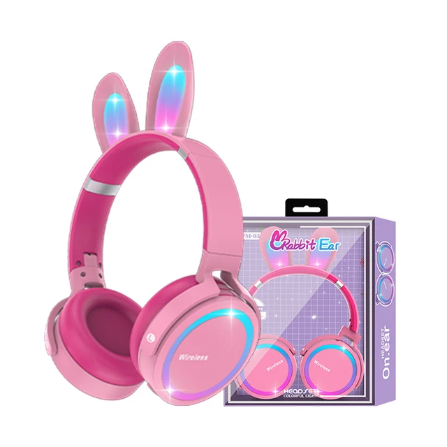 CYY PM05 colorful gifts for girls boys high quality cute ear wireless stereo LED light rabbit ear earphone headphone headset