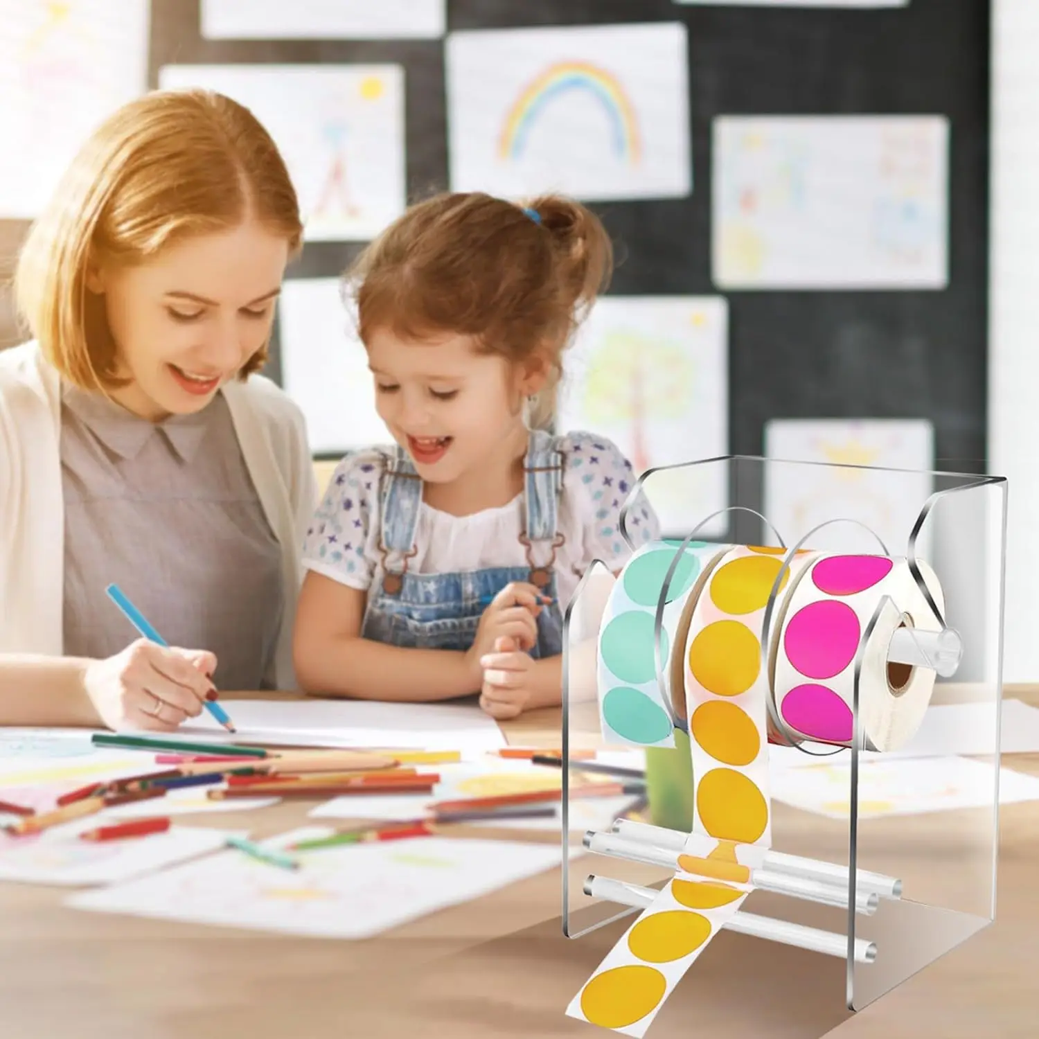 Acryl Stickerdispenser, Verstelbare Etiketdispenser Transparante EtiketdispenserHouder Organizer Geschikt voor Kantoor School Thuis (6 Disks