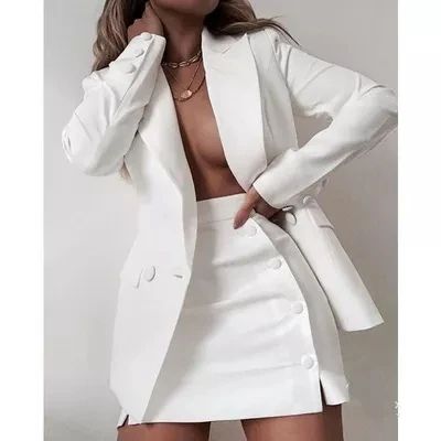 BL302 New 2022 Fasion trend Plus Size Solid Color Women Office Blazers And Dress Two Piece Set