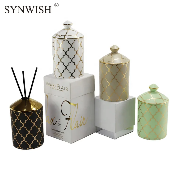 Synwish Wholesale Handmade Ceramic Candle Jar Luxury Container with Lid And Window Box Packaging factory