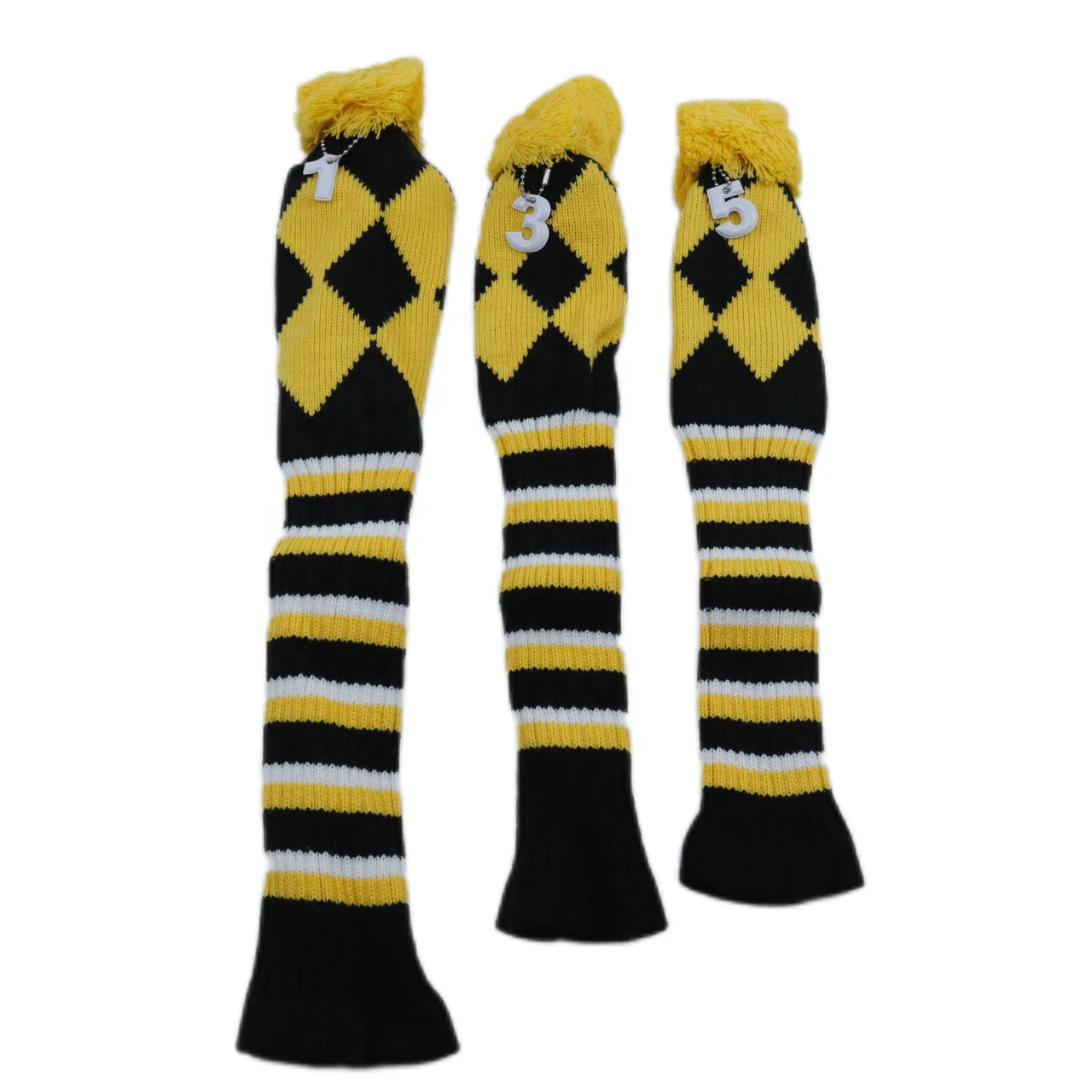 3 Pieces/Set Golf Rhombus Pattern Knitted Driver Fairway Wood Hybrid 1 3 5 Wood Golf Knit Headcover