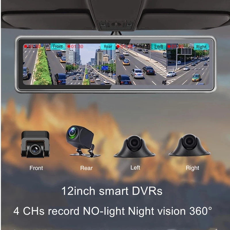 Câmera veicular espelhada Android 9.0 para carros 360° 4CHs