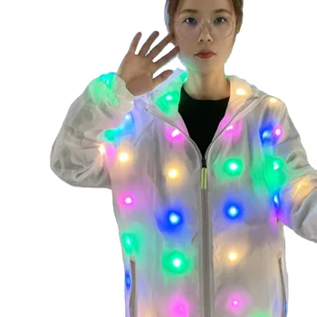 Amazon Hot Sale Led Light Up Jacket Fashion Factory Direct Luminous Coats Colorful Led Hoodie Dance Performance Hoodies