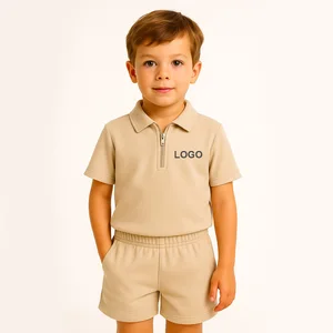 Wholesale Custom Logo Kids Polo Short Set Summer Children Clothing Boys Two-Piece Outfit T-Shirt and Shorts OEM/ODM