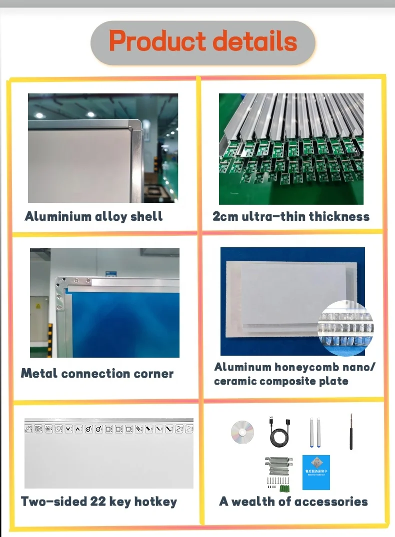 YCLTOUCH Infrared Touch Technology 82 Inch Smart Board USB Free Drive Write Smoothly 20 Points Interactive Whiteboard