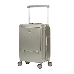 New Arrival Unisex Large Size Hard Shell Cabin Luggage Front Opening Portable Carry-On Suitcase with Cup Holder