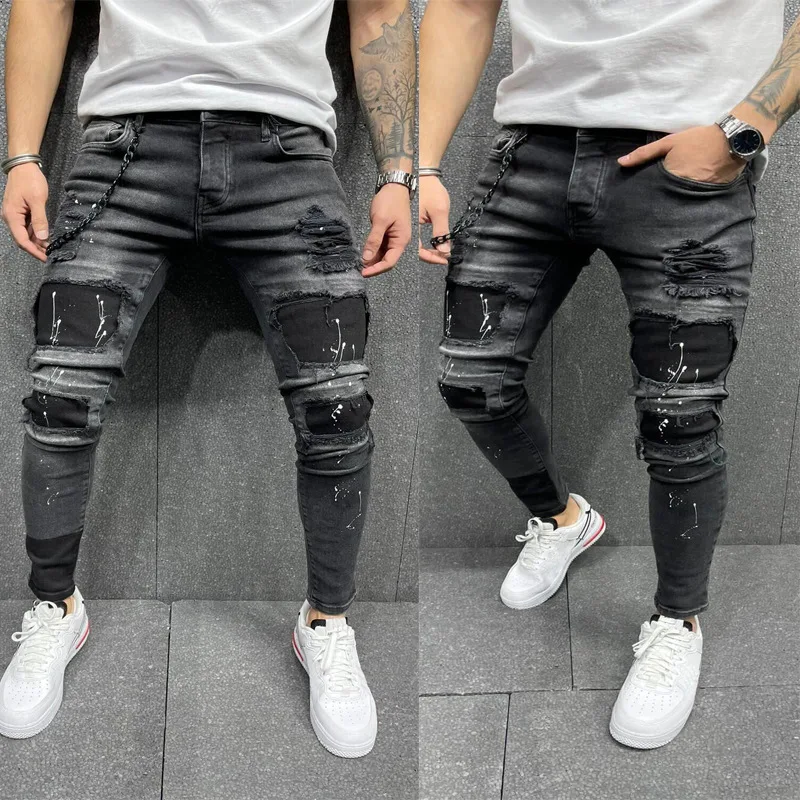 Men’s Faded Skinny Fit Jeans - Slim Fit Stretch Denim, Casual Style