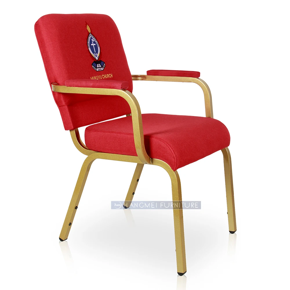 Custom Logo Kenya Church Chair With Comfortable Wide Size and Armrests Modern Iron Metal Design for Theater Dining School Use