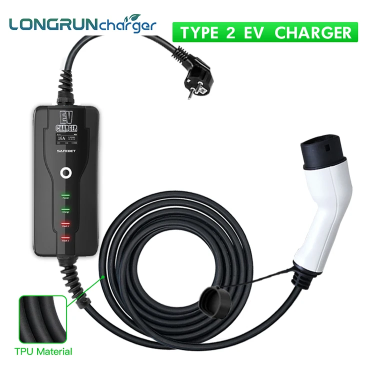 Longrun AC 16A 3.5KW EV Charger IEC62196 IP55 Type2 1Pashe Portable Home  EV Charger