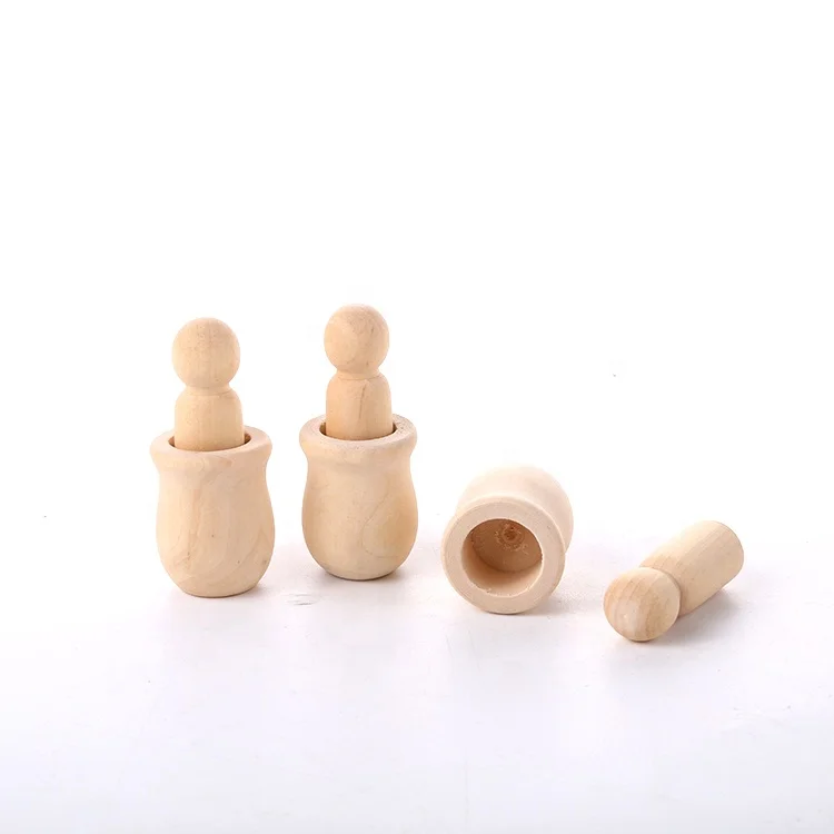 High Quality Factory Sale Unfinished Nesting Dolls Unpainted Pine Wooden Mini Peg Doll