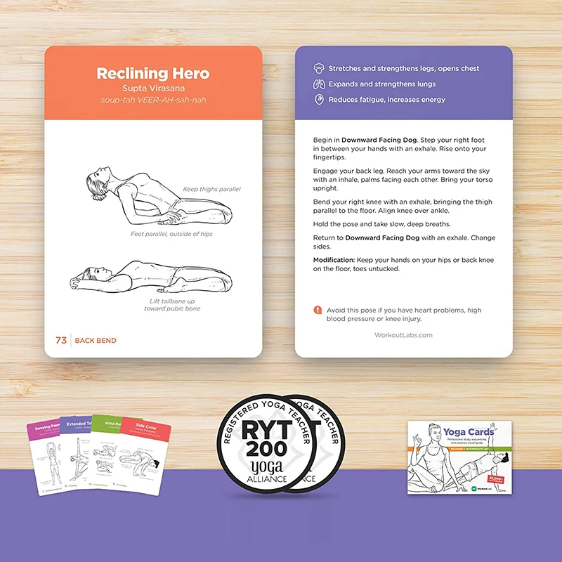 Drop Shipping Professional Exercise Study 52 Yoga Poses Graphic Design Plain Yoga Fitness Game Flash Deck Card for Women and Men