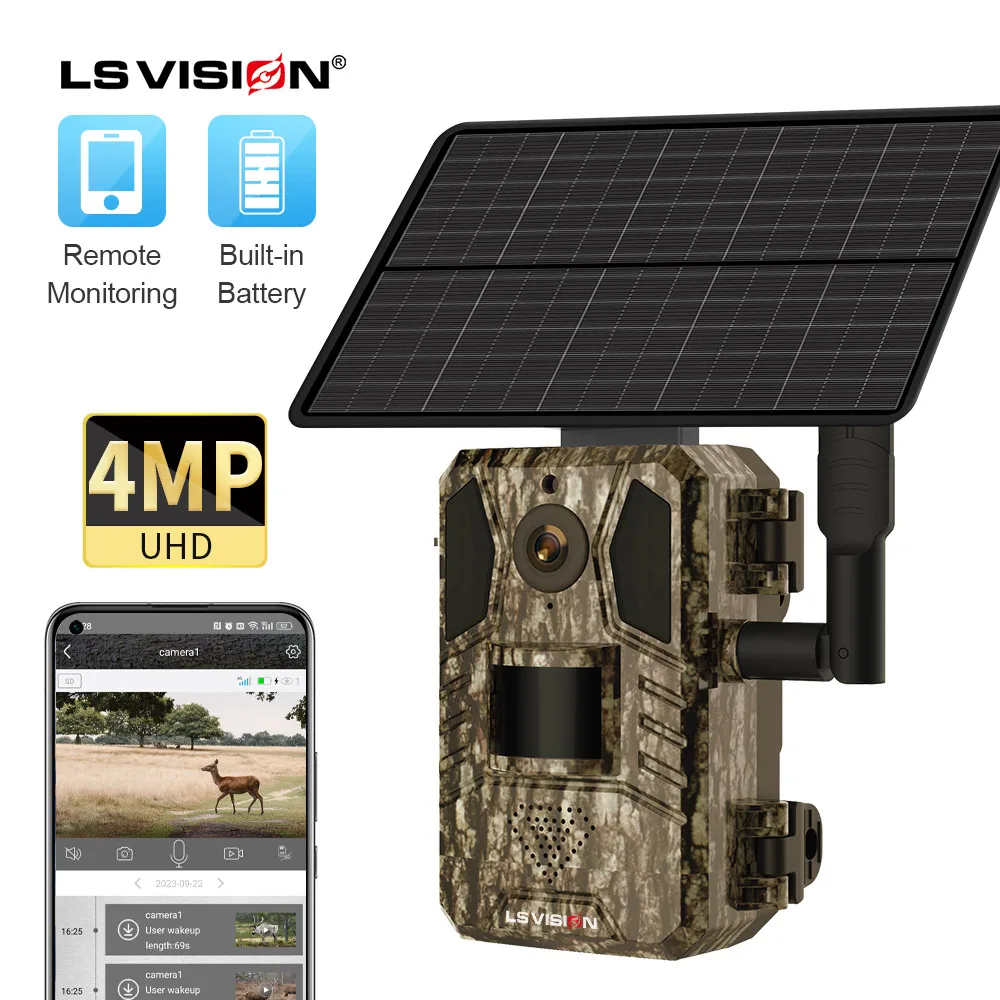 LS VISION 4MP 4G Solar Hunting Trail Camera PIR Sensing AI Motion Detection Alarm Sim Card LTE Cellular Outdoor Wildlife Camera