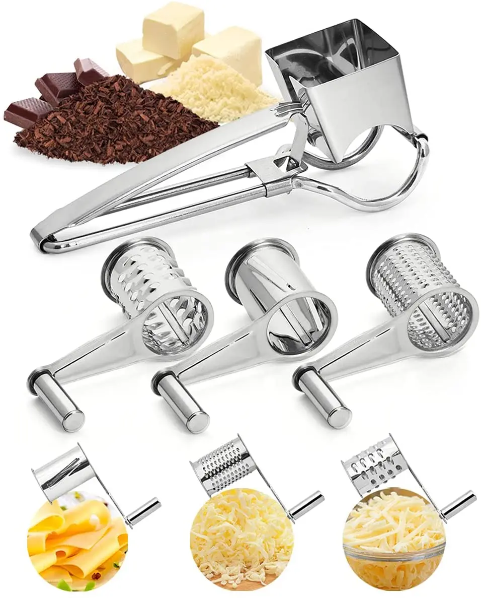 Stainless Steel Rotary Cheese Grater Handheld Manual Stainless Cheese Grater  For Grating Chocolate Hard Cheese Nuts Vegetable
