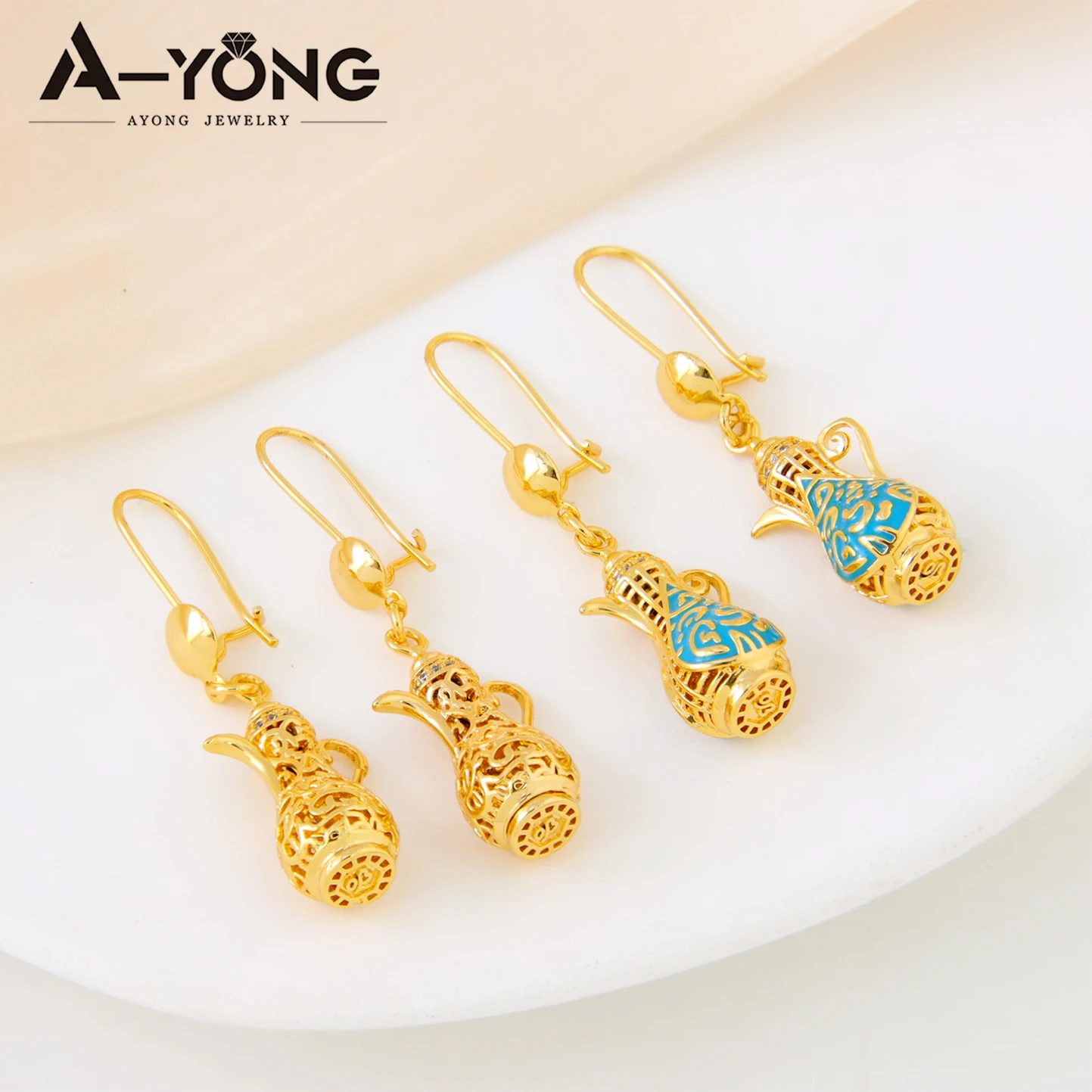 Gold Plated Green Onyx Hook Earrings - Handmade Bezel Set Trillion Stone (2.5cm) - View #5