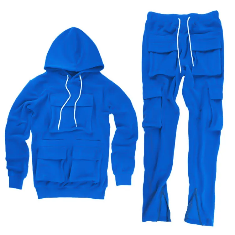 Blue Cybernetic Zip-up Hoodie and Joggers Set Tracksuit 