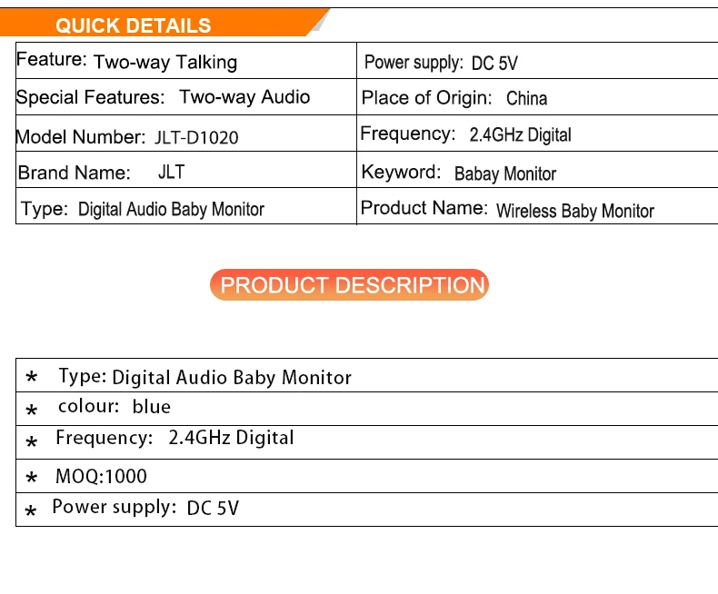 2.4Ghz Wireless Digital Audio Baby Monitor