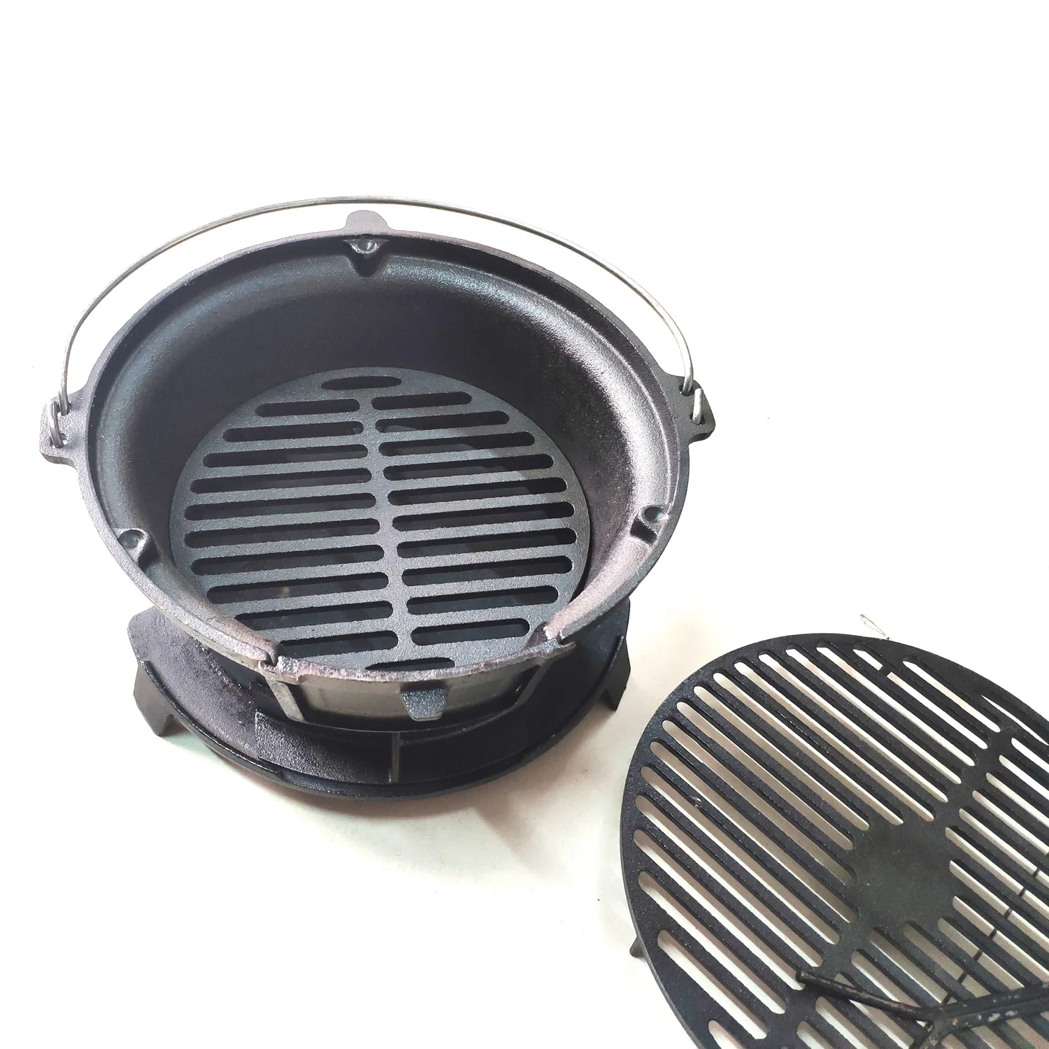 Portable Round Cast Iron Charcoal Grill for Outdoor Camping