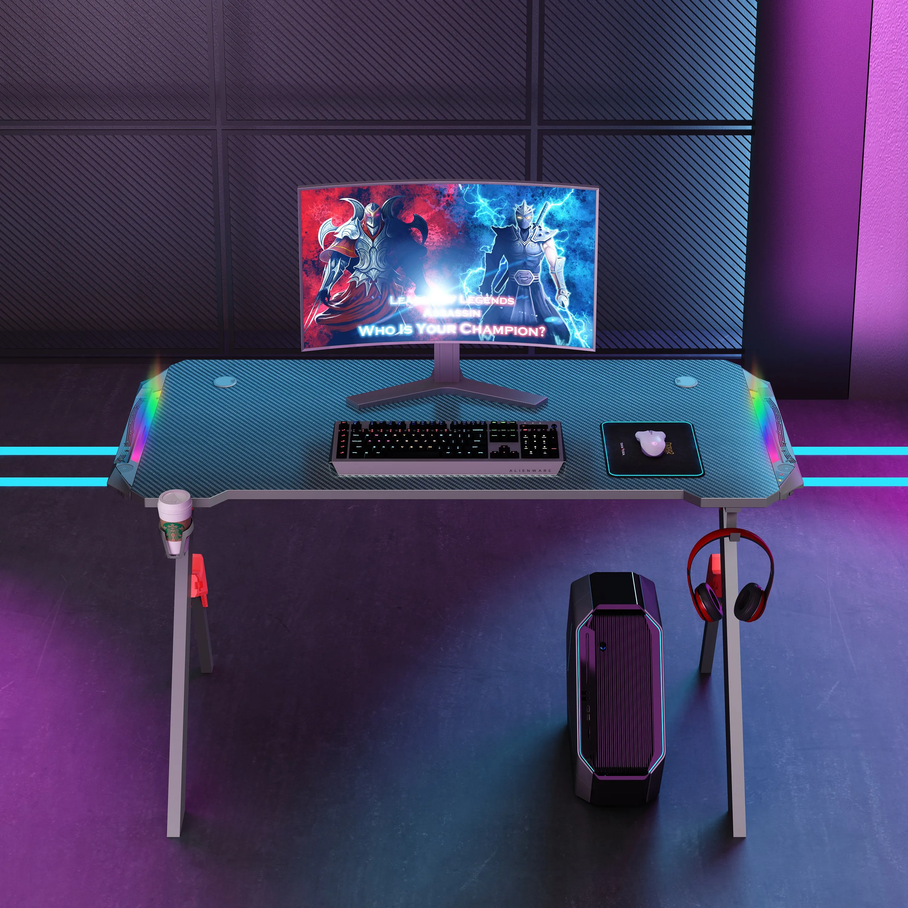 Yizhuo Newest Upgrade Cheap Gaming Table Home Office Furniture PC Gaming Desk Game Table Gaming Gamer Desk With RGB LED