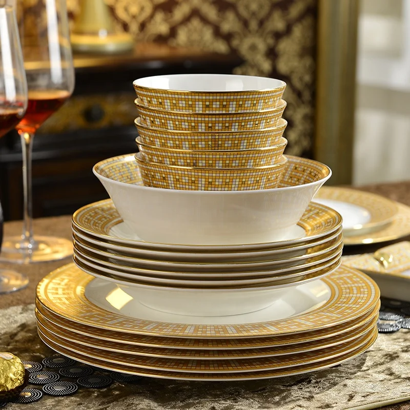 58-pc 'Mosaic' Dinner Set, Luxury Bone China 24K Gold