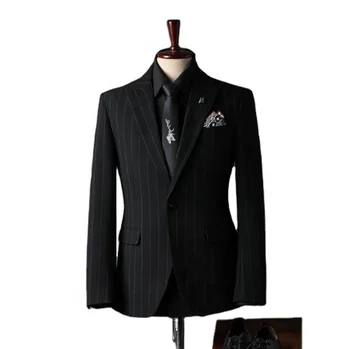Slim fitting Mens Suits 3 Piece Black Shawl Lapel Casual Tuxedos for Wedding Groom Suits Blazer Vest Pant Men Suit