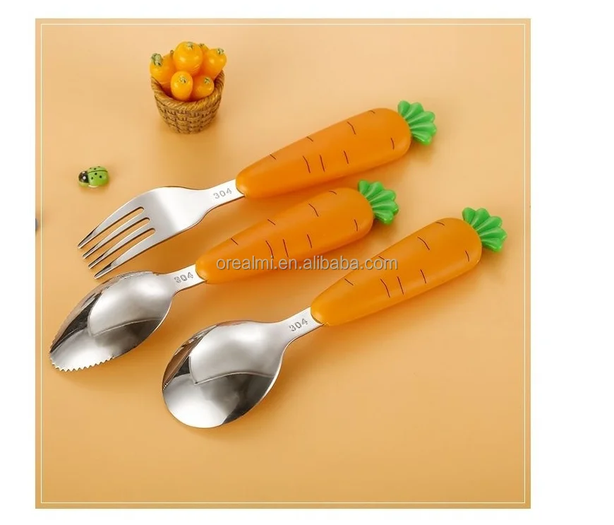 Carrot Cartoon Fork Spoon Children's Stainless Steel Tableware Set Food