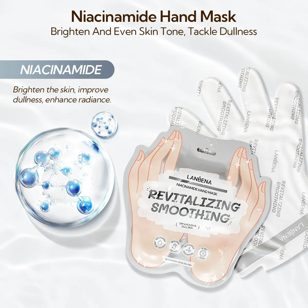 Lanbena New Arrival Niacinamide Hand Mask Sheet Whitening Moisturizing Hand Mask