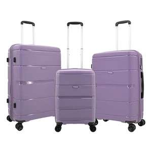 Vintage 3-Piece Travel Suitcase Set PP Trolley Luggage Bag with Stylish Cartoon Design Lightweight Feature