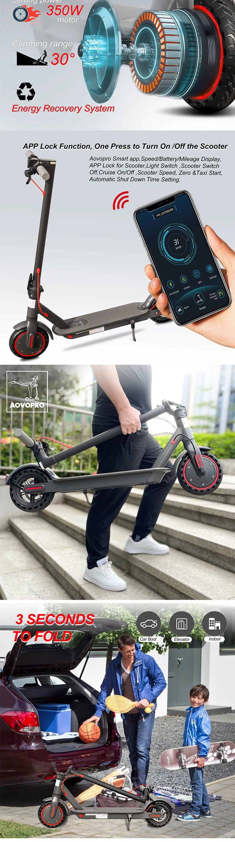Aovo Pro Original Smart Escooter Es80 Esmax Esmini 36v 10.5ah Folding