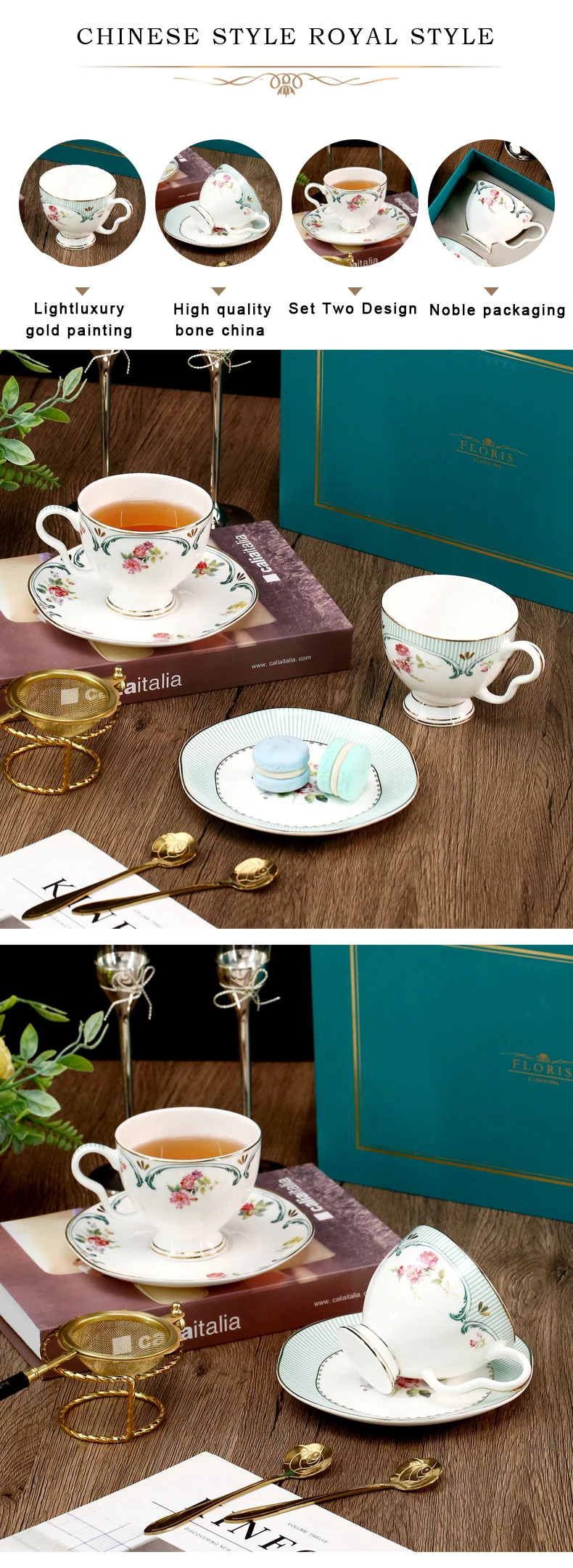 product taohui fresh green elegant and fashionable gift ceramics fine bone china porcelain coffee cup and saucer set-1