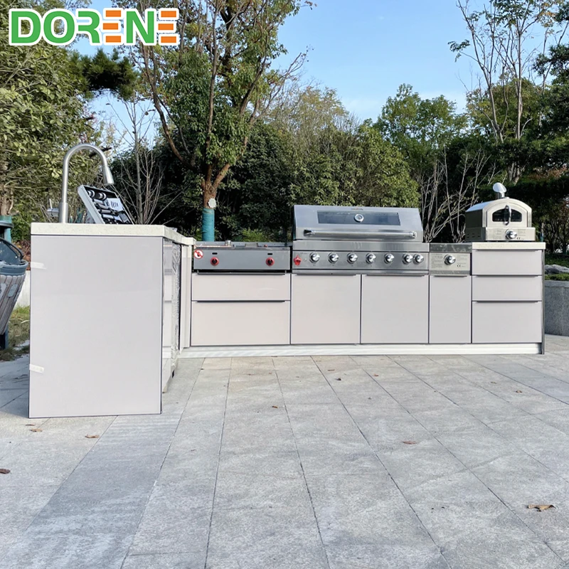 2021 Dorene Modern Modular L Shape Outdoor Mobile Camping Kitchens Island BBQ With Grill in the Garden