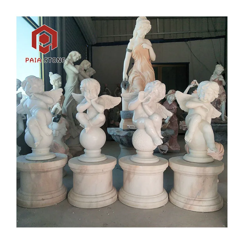 PAIA Reka Bentuk Eropah Tahan Lama Patung Malaikat Taman Saiz Sebenar Patung Marmer Berkilat dengan Permukaan Berkilat dan Garansi 1 Tahun