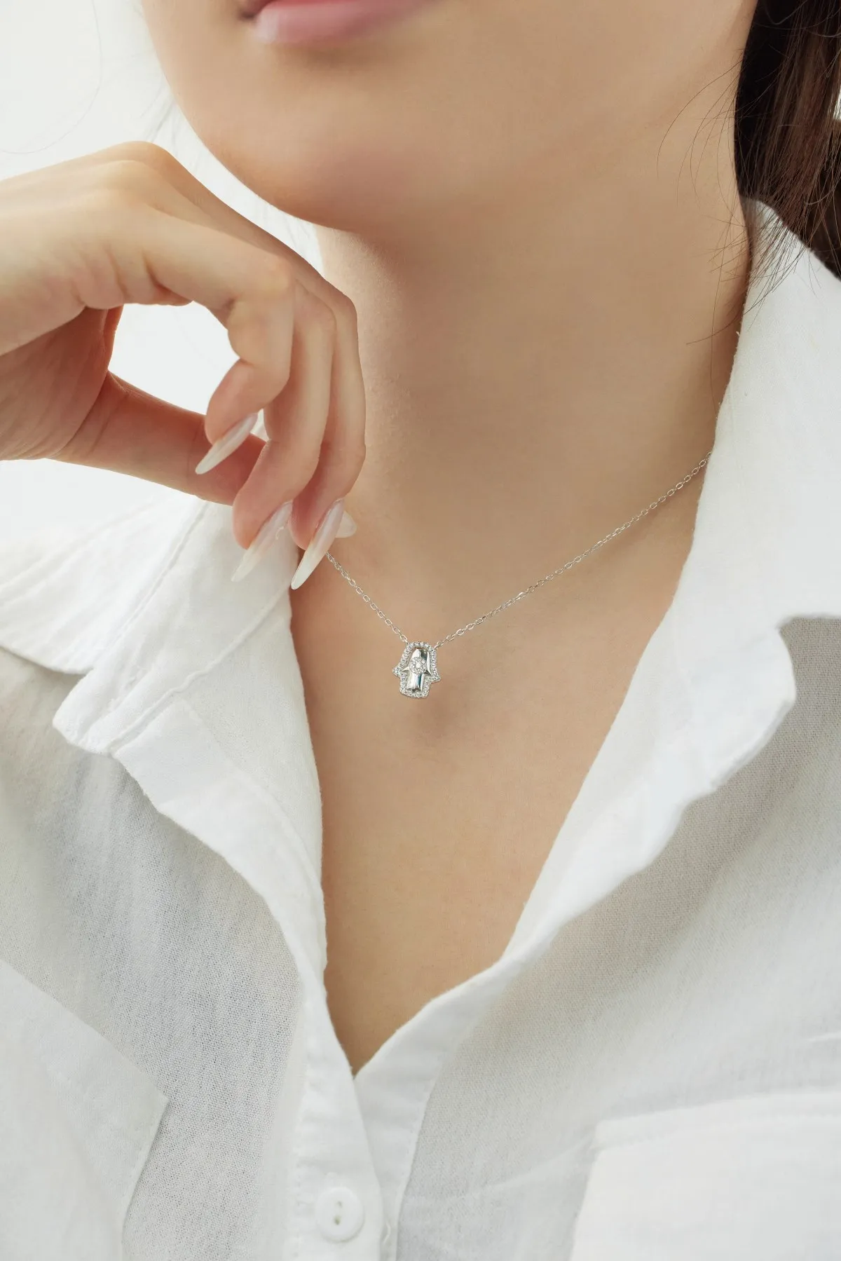 KAKODIY Turkish Evil Eye Charm Pendant Necklace 925 Sterling Silver Accessories Hamsa Hand Necklace Jewelry for Women detail 6