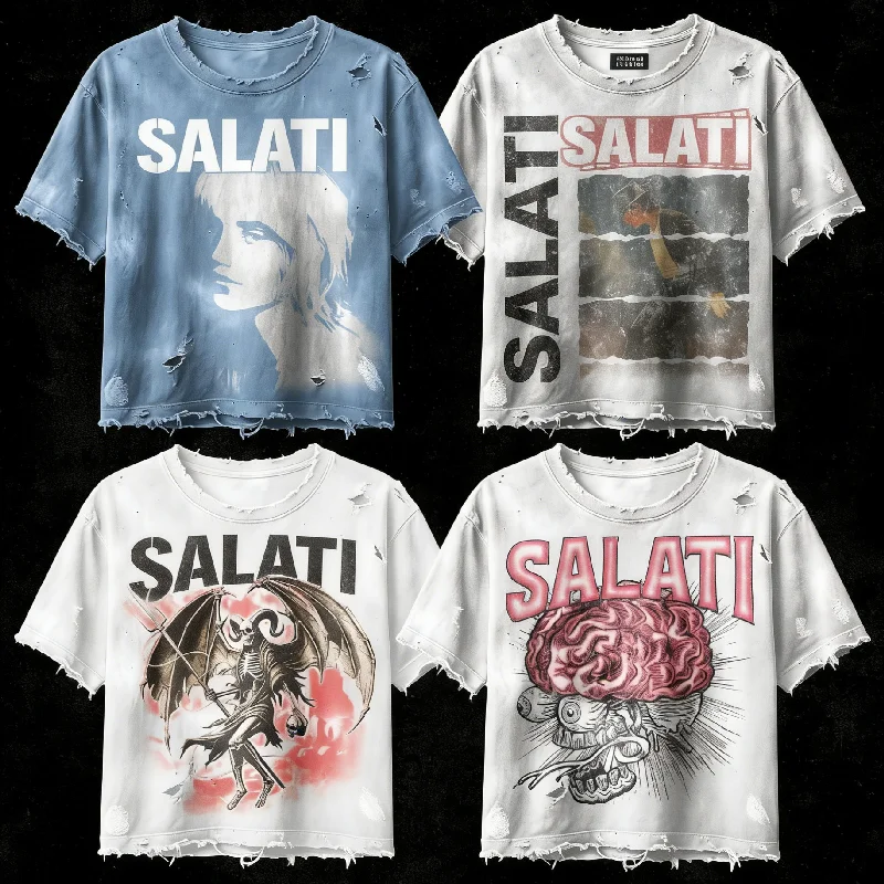 Custom 100% Cotton Cropped Tee Raw Hem Drop Shoulder DTG Printing Rhinestone Acid Wash Sun Faded Distressed Crop T Shirt