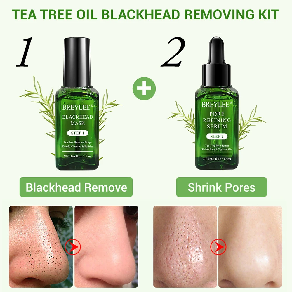 BREYLEE Private Label Tea Tree Blackhead Remover Kit Blackhead Remover Mask Nose Strips Pore Tightening Serum