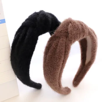 CLARMER Women Fashion hair accessories soft winter New simple faux fur knot headband for women