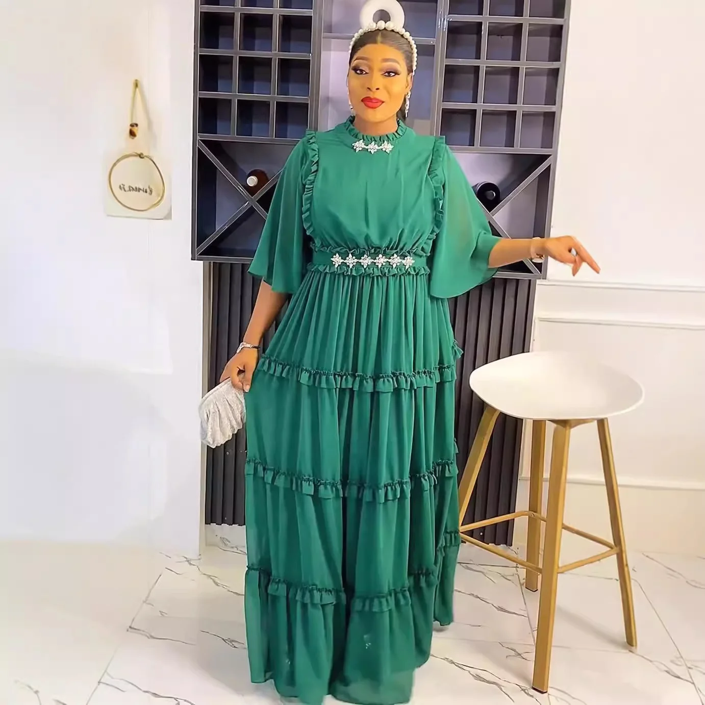 turkey dresses for ladies with price Modest Summer Elegant Premium Cake Chiffon Dress Turkey Design Half Sleeves Women K0713 Easter24