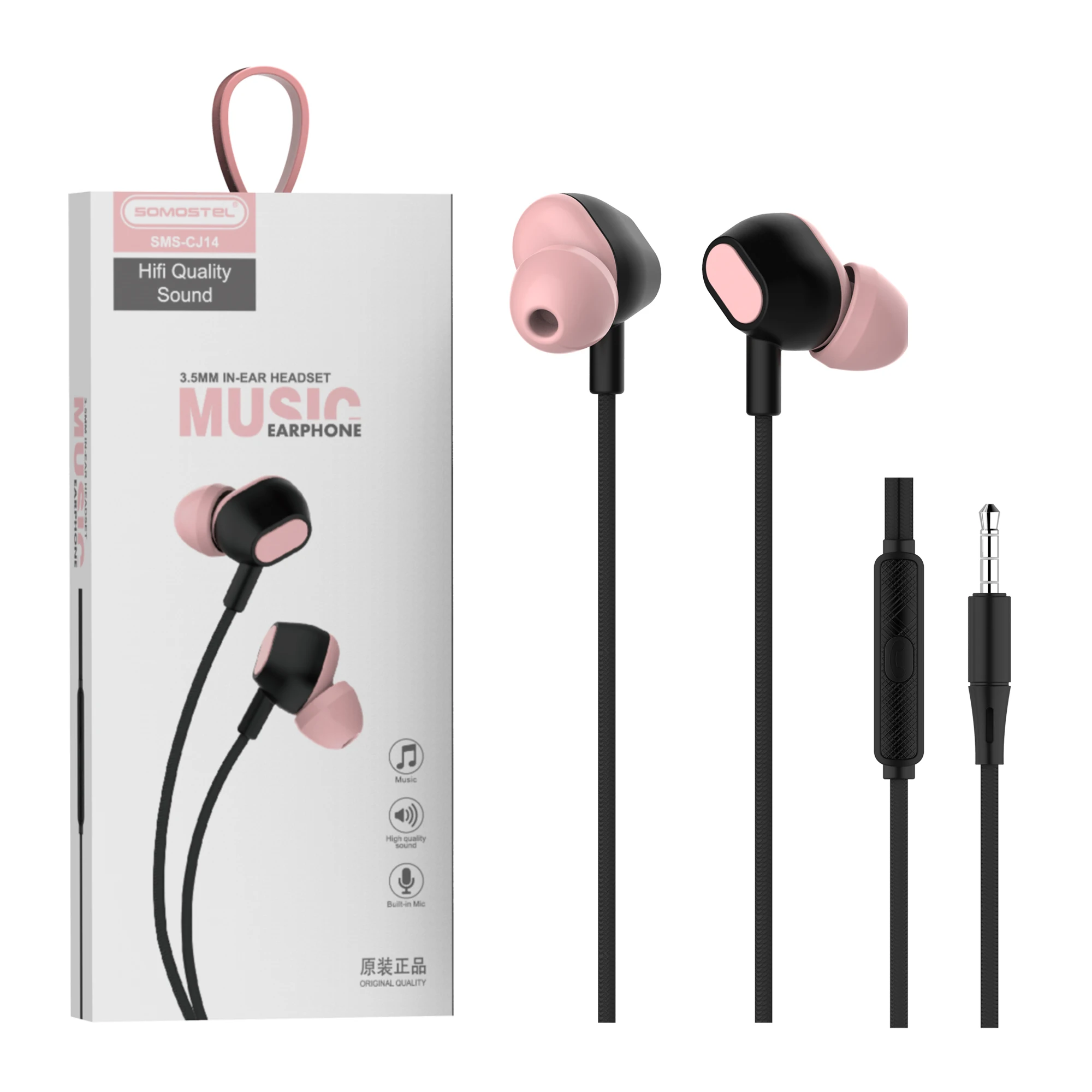 BULK Lot Of 50 - Pink/White 3.5mm In-Ear Earbuds / Earphones - Wired, Stereo, By LowCostEarbuds.com