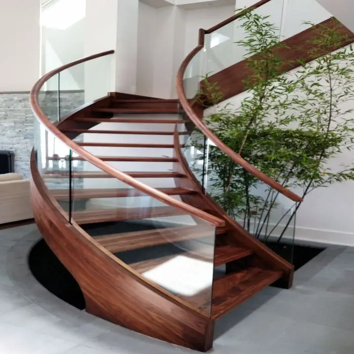 high quality wrought iron stairs indoor teak wood staircase curved stairs spiral staircase handrail manufacture