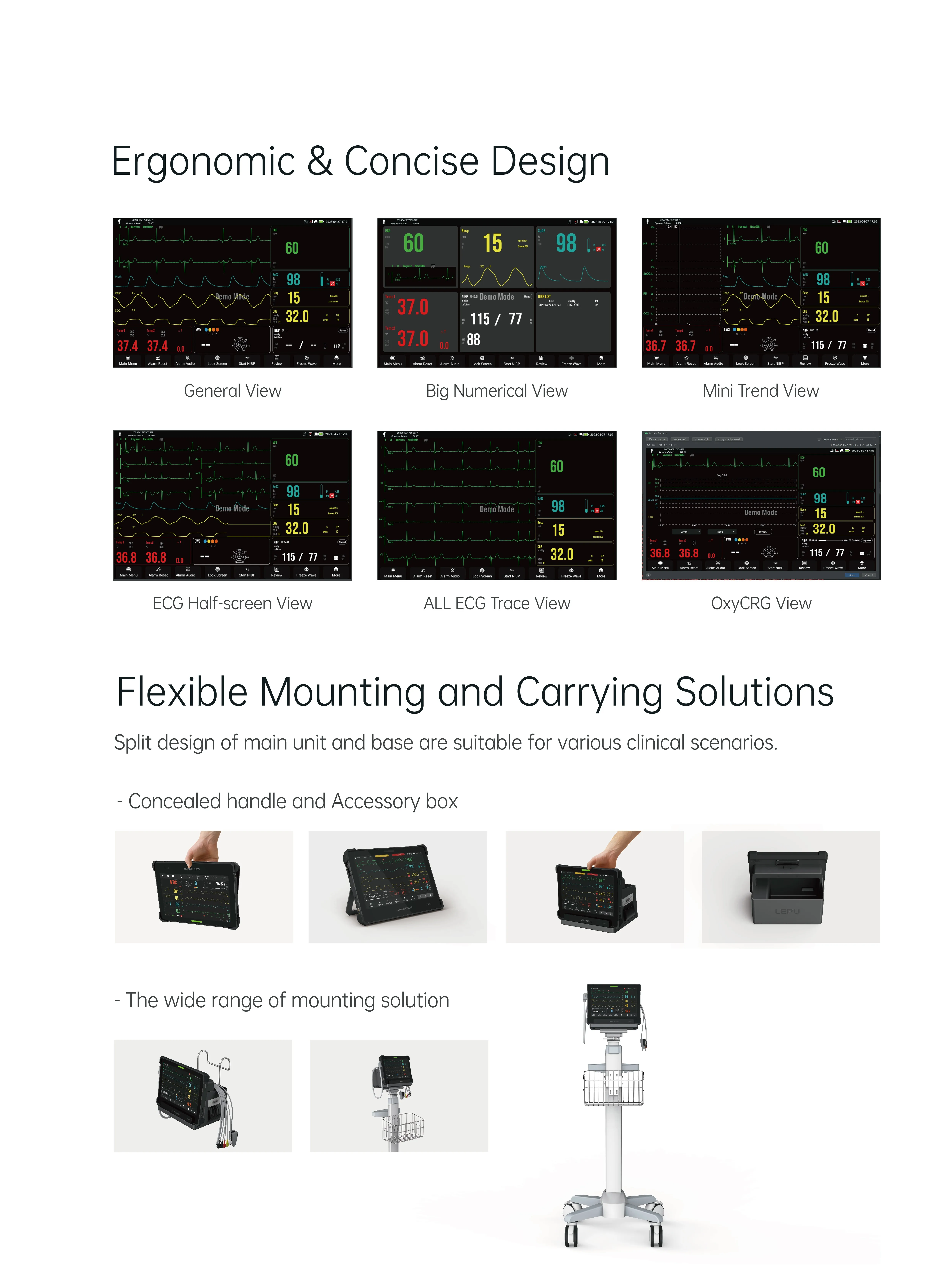 Lepu Wired Wireless Extra Screen Clinical Workspace Patient Monitoring ...