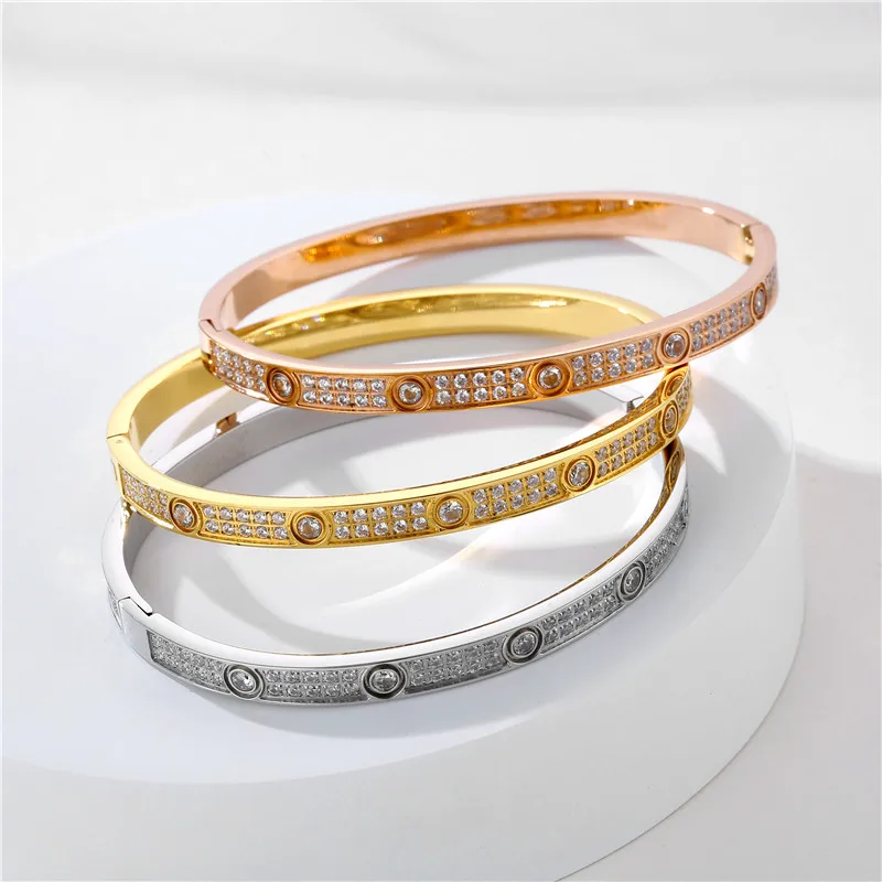 Bracelet En Acier Inoxydable Doré - Jonc Zirconium Pour Femme, Neuf Sans Emballage