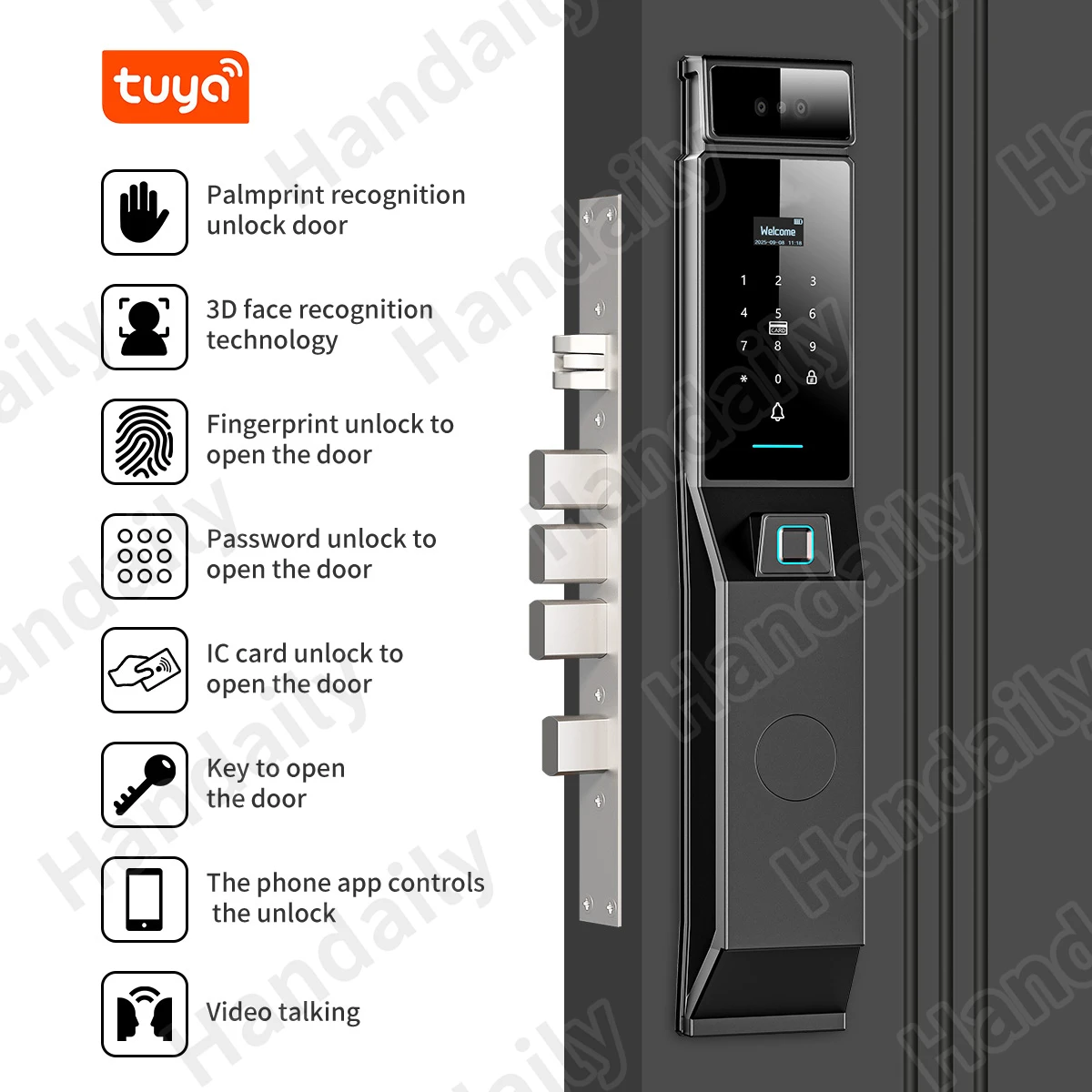 IP 66 Waterproof Cerradura Inteligente Tuya Face Recognition Smart Door Lock Palm Security Digital Lock for Israel 6068 Mortise R90