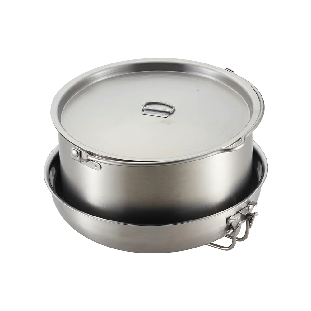 Latest Design 5Pcs Ultra Light Stainless Steel Outdoor Picnic Pot Set Hiking Equipment Cooking Set For Camping details