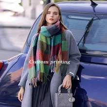 Custom colorful digital printing viscose christmas cashmere scarf kashmiri manufacturer winter long pashmina shawl women