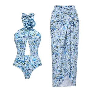 2024 New Fashion 3D Flower Cutout One Piece Swimsuit and Skirt Summer Swimwear Push up Slimming Women Beachwear Bathing Suits